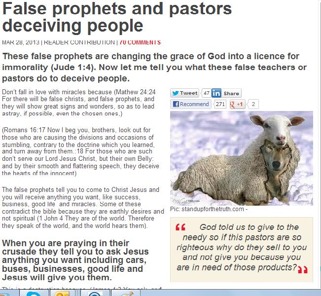 Sowetan article on false prophets